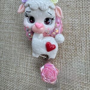 Lama badge reel with pink rinestones
